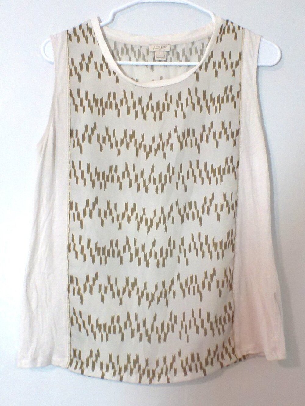 J.Crew Women’s Size Small Sleeveless Top Cream Beige Ikat Print Mixed Fabric Blo